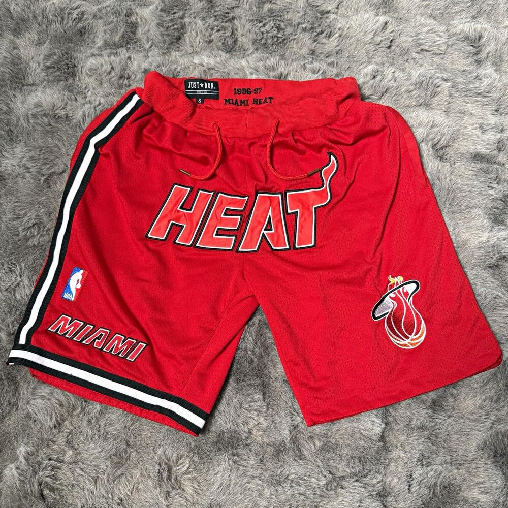 Just Don Miami Heat 1996-97 Red Black White Mesh NBA Basketball Shorts Size S